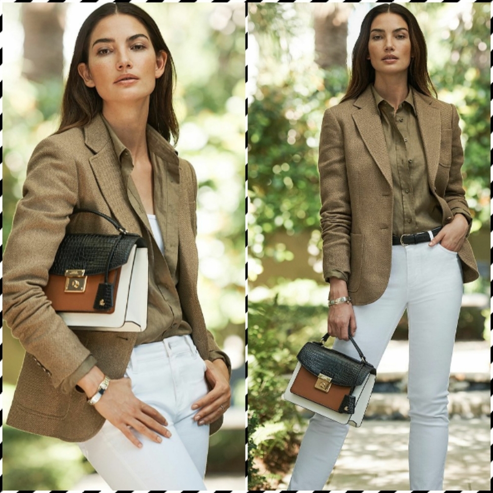 Lauren Ralph Lauren Black, Brown & White Leather Top‑Handle Satchel